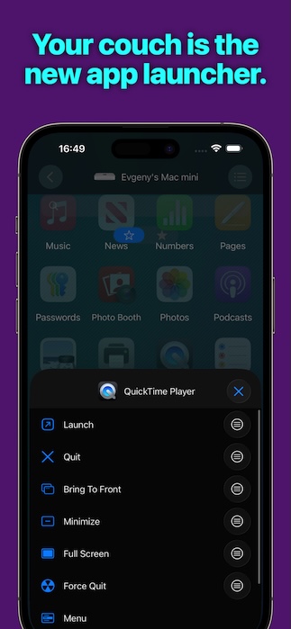 Remote Mouse and Keyboard app launcher for Mac apps on iPhone